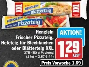 Hit Henglein Frischer Pizzateig, Hefeteig für Blechkuchen oder Blätterteig XXL 375-450 g Packung Angebot