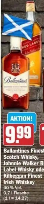 Hit Ballantine's Finest Scotch Whisky, Johnnie Walker Red Label Whisky oder Kilbeggan Finest Irish Whiskey 0,7 L Flasche Angebot