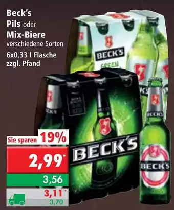 L. STROETMANN GROSSMARKT Beck's Pils oder Mix Biere 6x0,33L Angebot