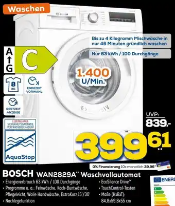 Euronics Bosch WAN2829A Waschvollautomat Angebot