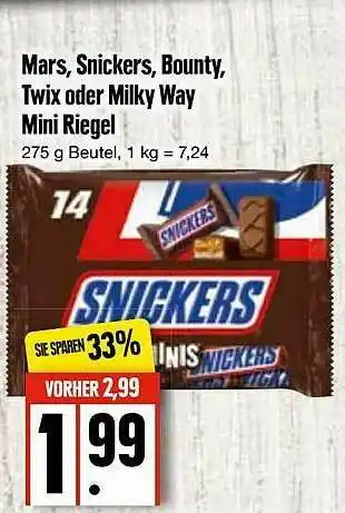 Edeka Mars, Snickers, Bounty, Twix Oder Milky Way Mini Riegel Angebot