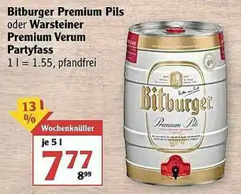 Globus Bitburger Premium Pils Oder Warsteiner Premium Verum Partyfass Angebot