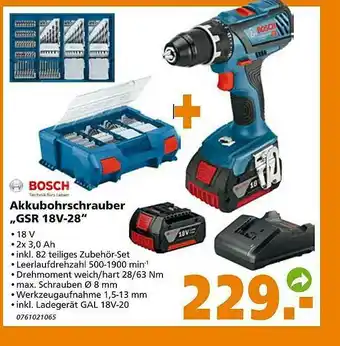 Globus Baumarkt Bosch Akkubohrschrauber „gsr 18v-28” Angebot