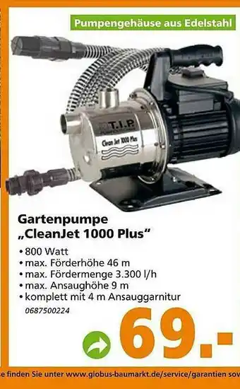 Globus Baumarkt Gartenpumpe „cleanjet 1000 Plus” Angebot