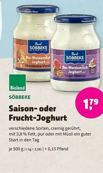 Biomarkt Söbbeke saison- oder frucht-joghurt Angebot