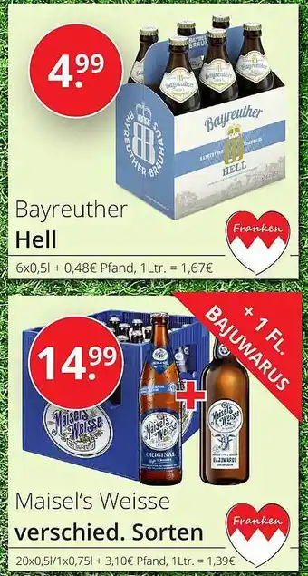 Sagasser Bayreuther hell oder maisel's weisse Angebot