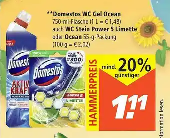 Marktkauf Domestos Wc Gel Ocean Auch Wc Stein Power 5 Limette Oder Ocean Angebot