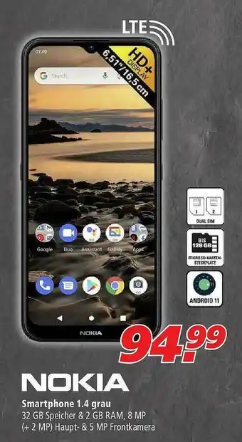 Marktkauf Nokia Smartphone 1.4 Grau Angebot