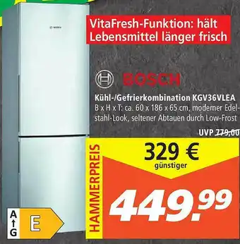 Marktkauf Bosch Kühl- Gefrierkombination Kgv36lvea Angebot