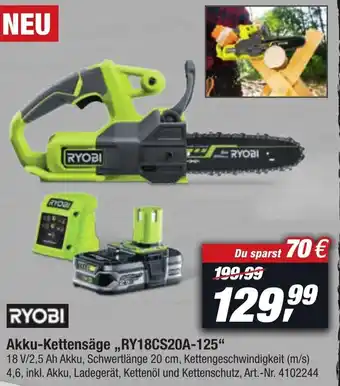 toom Baumarkt Ryobi Akku Kettensäge RY18CS20A-125 Angebot