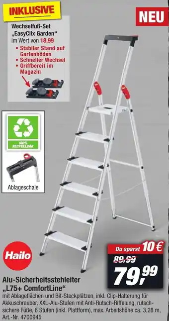 toom Baumarkt Hailo Alu Sicherheitsstehleiter ,,L75+ ComfortLine" Angebot