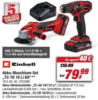 toom Baumarkt Einhell Akku Maschinen Set TC-TK 18 Li Kit Angebot