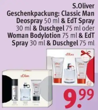 Rossmann S.Oliver Geschenkpackung: Classic Man Deospray 50 ml & EdT Spray 30 ml & Duschgel 75 ml oder Woman Bodylotion 75 ml Angebot