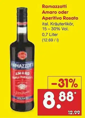 Netto Marken-Discount Ramazzotti Amaro Oder Aperitivo Rosato Angebot
