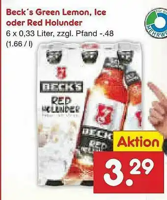 Netto Marken-Discount Beck's Green Lemon Ice Oder Red Holunder Angebot