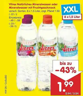 Netto Marken-Discount Vitrex Natürliches Mineralwasser Oder Mineralwasser Mit Fruchtgeschmack Angebot