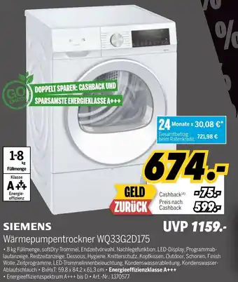 MEDIMAX Siemens Wärmepumpentrockner WQ33G2D175 Angebot