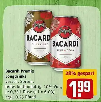 REWE Bacardi Premix Longdrinks Angebot