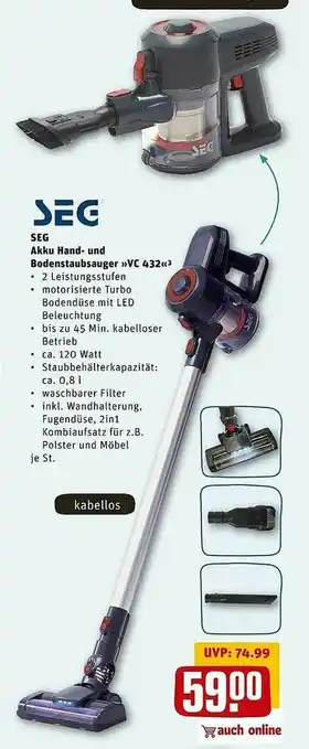 REWE Seg Akku Hand- Und Bodenstaubsauger Vc432 Angebot
