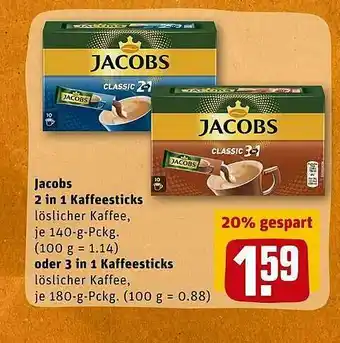 REWE Kaufpark Jacobs 2 In 1 Kaffeesticks Oder 3 In 1 Kaffeesticks Angebot