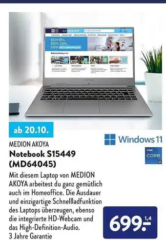 Aldi Süd Medion akoya notebook s15449 (md64045) Angebot