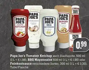 Scheck-in-Center Papa Joe's Tomaten Ketchup Bbq Mayonnaise Oder Feinkostsauce Angebot