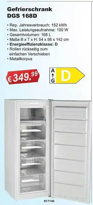 Stabilo Fachmarkt Gefrierschrank dgs 168d Angebot