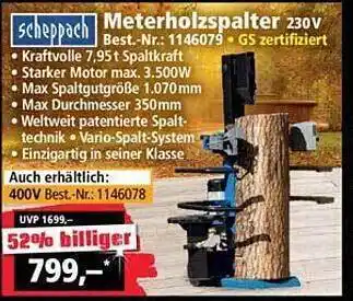 Norma24 Scheppach meterholzspalter 230v Angebot