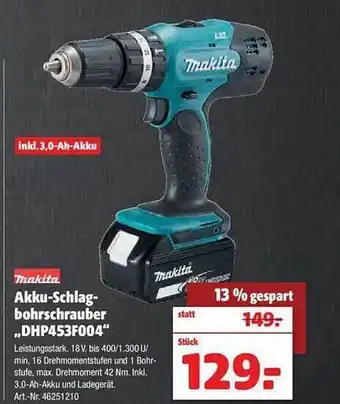 Hagebau Makita akku-schlagbohrschrauber „dhp453f004“ Angebot