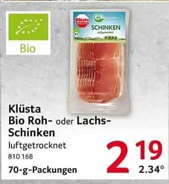 Selgros Klüsta bio roh- oder lachs-schinken Angebot