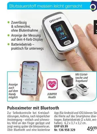 Weltbild Orbisana pulsoximeter mit bluetooth Angebot