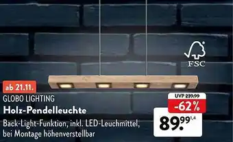 Aldi Nord Globo lighting holz-pendelleuchte Angebot