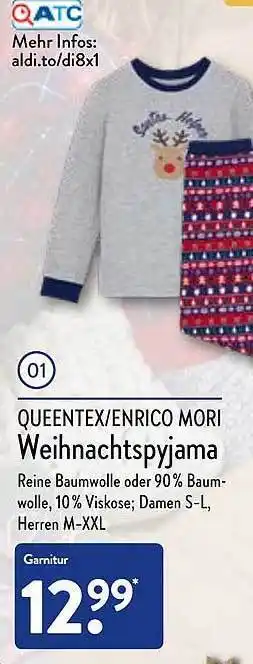 Aldi Nord Qeentex oder enrico mori weihnachtspyjama Angebot