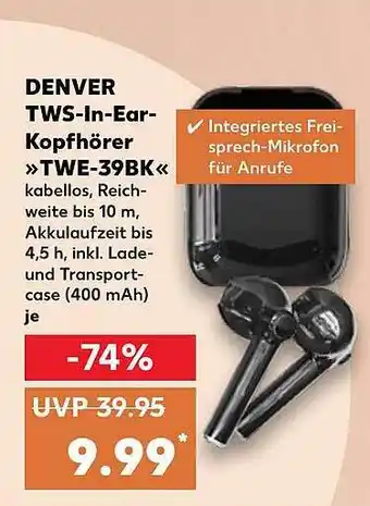 Kaufland Denver tws-in-ear-kopfhörer „twe-39bk“ Angebot