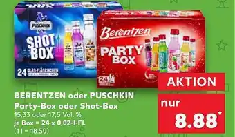 Kaufland Berentzen oder puschkin party-box oder shot-box Angebot