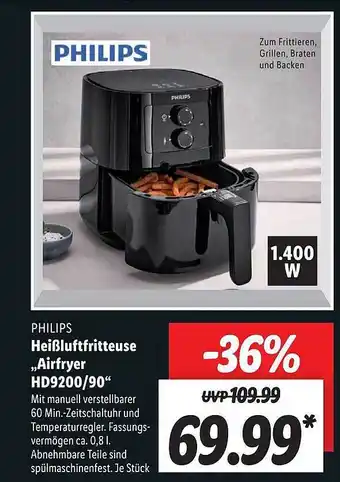 Lidl Philips heißluftfritteuse „airfryer“ hd9200.90 Angebot