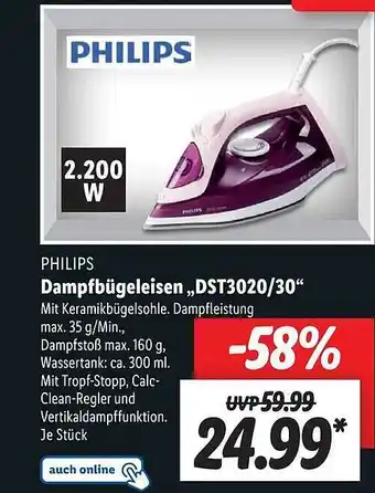 Lidl Philips dampfbügeleisen dst3020.30 Angebot