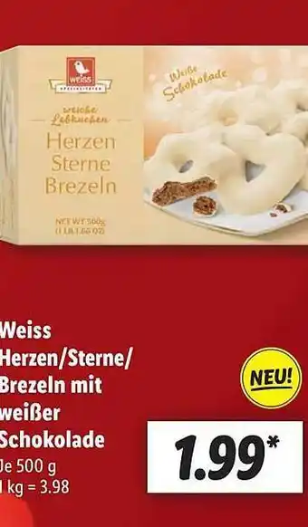 Lidl Weiss herzen, sterne, brezeln mit wießer schokolade Angebot