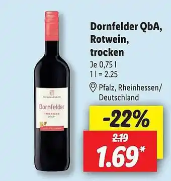 Lidl Dornfelder qba, rotwein, trocken Angebot