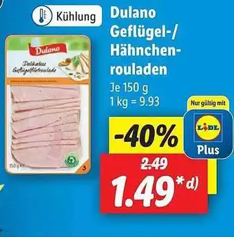 Lidl Dulano geflügel- hähnchenrouladen Angebot