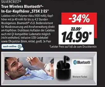 Lidl Silvercrest true wireless bluetooth in-ear-kopfhörer stsk2e5 Angebot