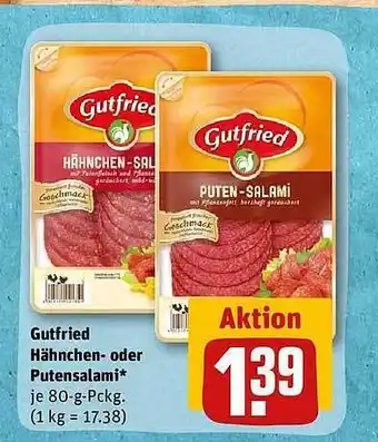 REWE Gutfried hähnchen- oder putensalami Angebot