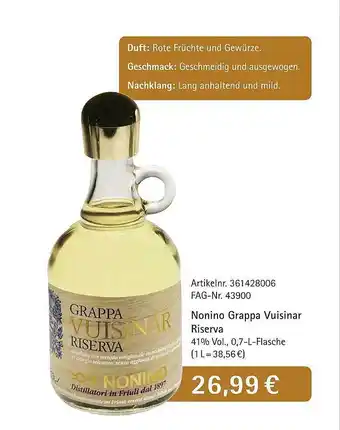 Edeka Nonino grappa vuisinar riserva Angebot