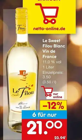 Netto Marken-Discount Le sweet filou blanc vin de france Angebot