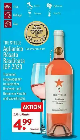 Aldi Nord Tre Stelle Aglianico Rosato Basilicata Igp 2020 Angebot