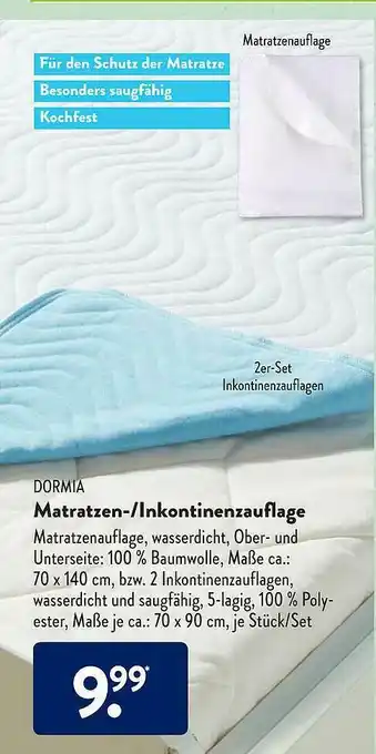 Aldi Süd Dormia Matratzen- Inkontinenzauflage Angebot