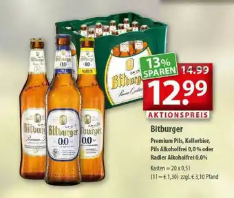 Getränkeland Bitburger Premium Pils Kellebier Pils Alkohofrei 0.0% Oder Radler Alkoholfrei 0.0% Angebot