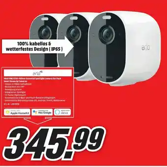 MediaMarkt Arlo VMC2330 100eus Essential Spotlight Camera 3er Pack Smart Home Ip Cameras Angebot