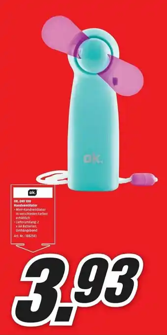 MediaMarkt OK.OHF 100 Handventilator Angebot