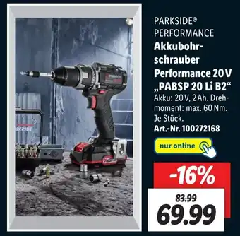 Lidl Parkside Performance Akkubohrschrauber Performance 20 V ,,PABSP 20 Li B2" Angebot